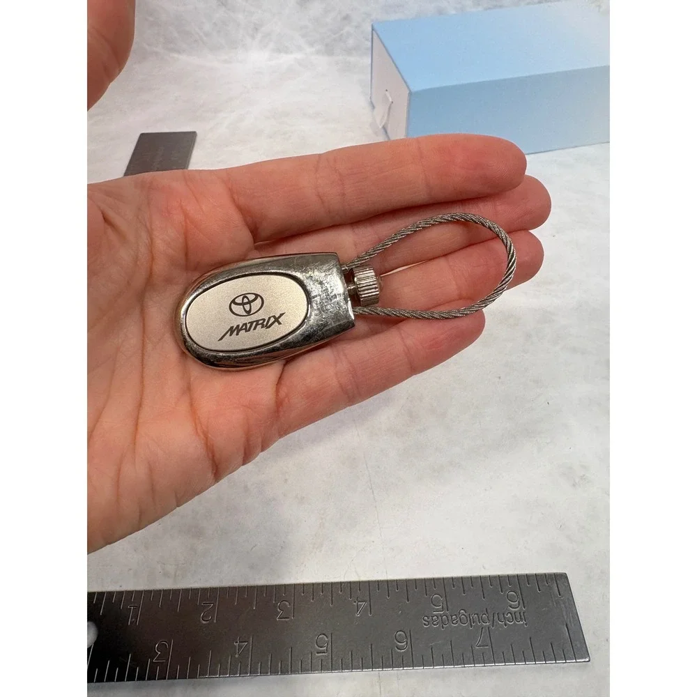 Toyota Matrix Chrome Metal Wire Cable Screw Lock Keychain Car Logo Fob